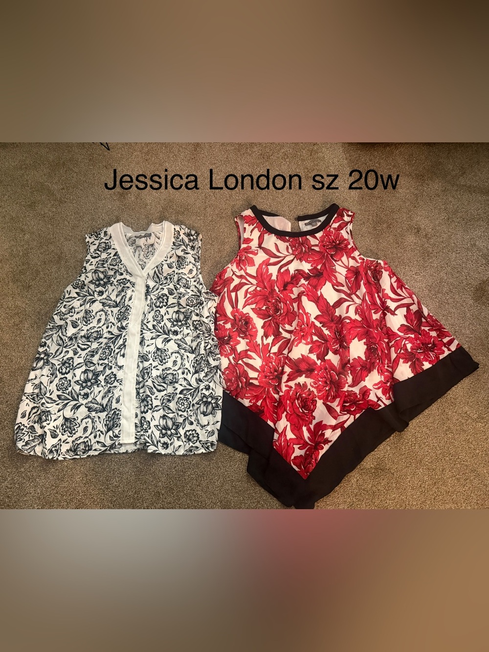 Jessica London Floral Sleeveless Tops with Contrast Trim both sz 20w